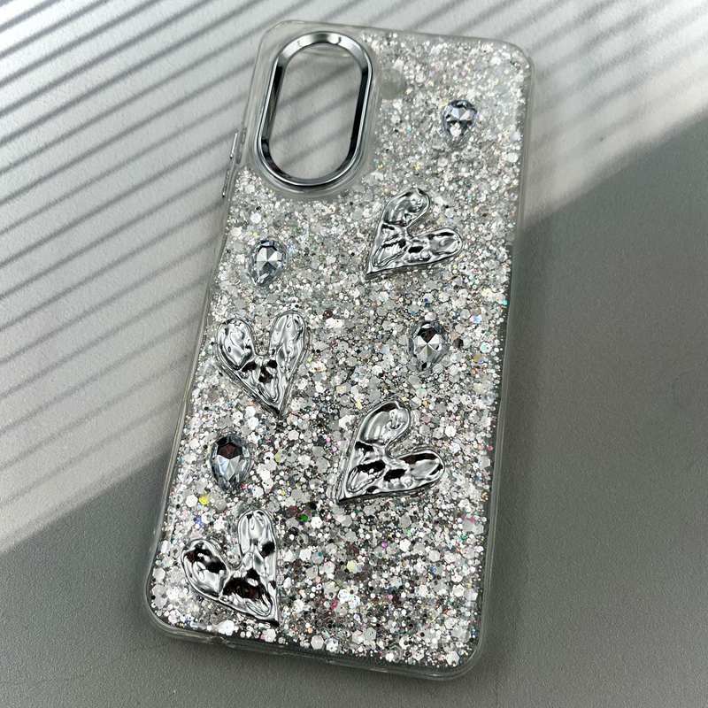 قاب گوشی Poco X7 Pro شیائومی Resin Case رزین الماسی شاین طرح قلب لنز Silver کد 39926 - Image 2