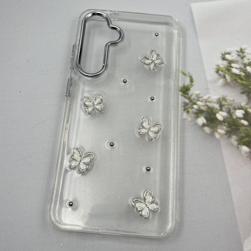 قاب گوشی Galaxy S24 FE سامسونگ Shine Case لنز Silver شفاف شاین ایربگ دار طرح پروانه کد 40216 - Image 2