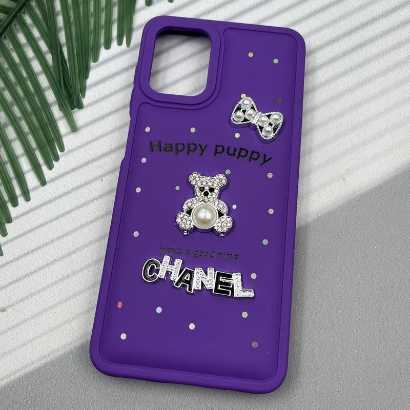 قاب گوشی Galaxy A12 / Galaxy M12 سامسونگ Happy Puppy ایربگ دار طرح تدی مرواریدی برجسته بنفش کد 42268 - Image 2