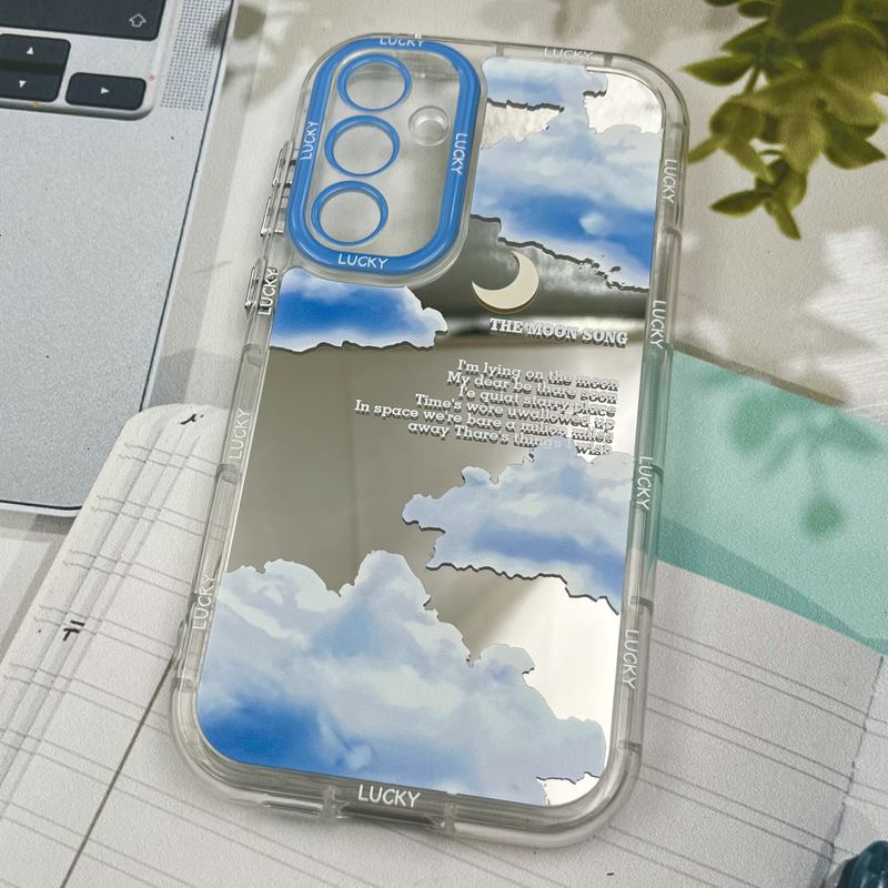 قاب گوشی Galaxy A55 سامسونگ Mirror Case ایربگ دار آینه ای طرح ابر آبی لنز رنگی کد 42568 - Image 2