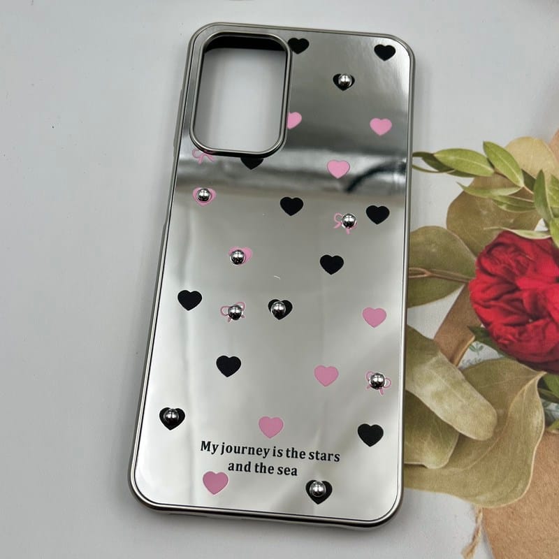 قاب گوشی Galaxy A23 سامسونگ Mirror Case آینه ای مروارید برجسته طرح قلب صورتی مشکی کد 42927 - Image 2