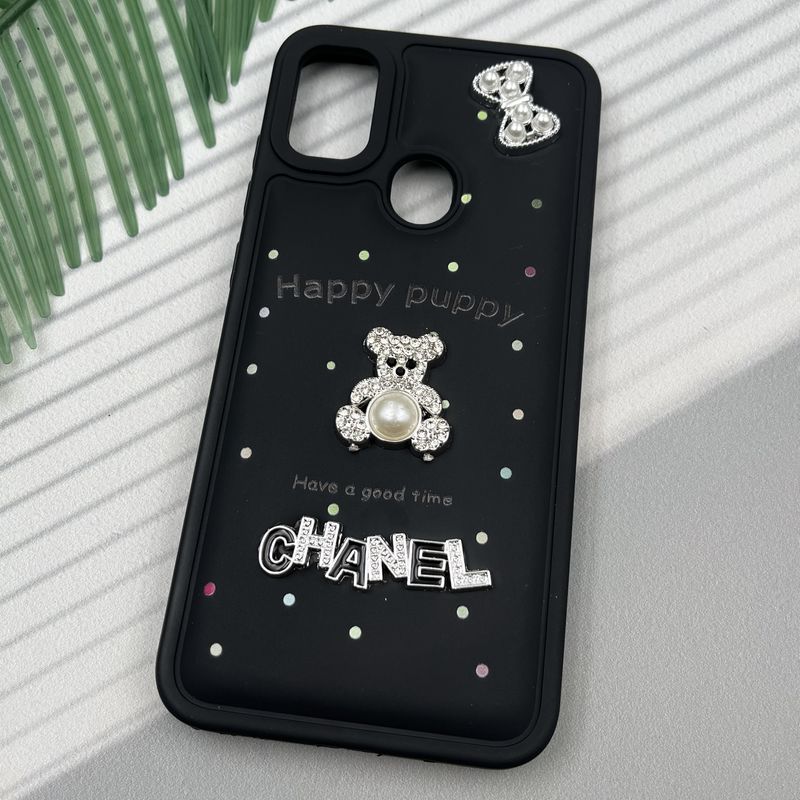 قاب گوشی Galaxy A11 / Galaxy M11 سامسونگ Happy Puppy ایربگ دار طرح تدی مرواریدی برجسته مشکی کد 45666 - Image 2