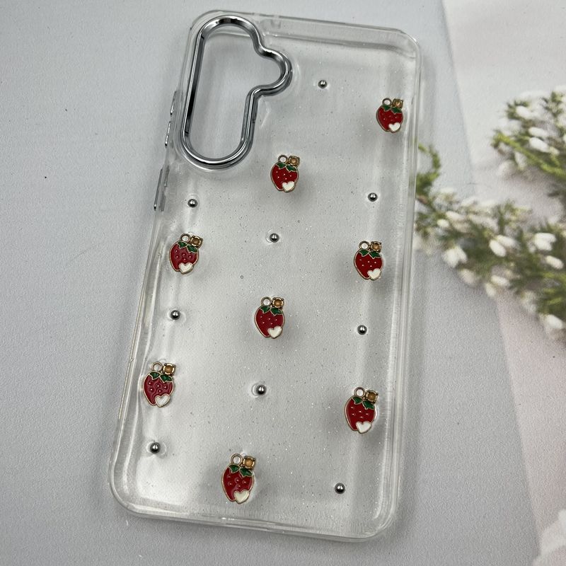 قاب گوشی Galaxy S24 FE سامسونگ Shine Case لنز Silver شفاف شاین ایربگ دار طرح توت فرنگی کد 45839 - Image 2