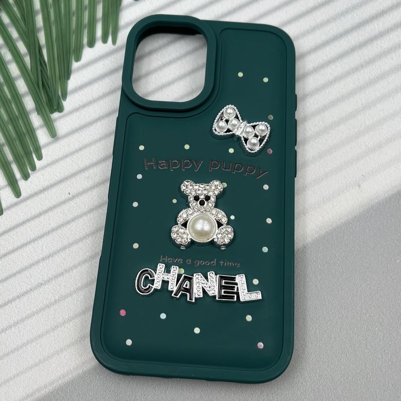 قاب گوشی iPhone 16 آیفون Happy Puppy ایربگ دار طرح تدی مرواریدی برجسته سبز کد 46192 - Image 2