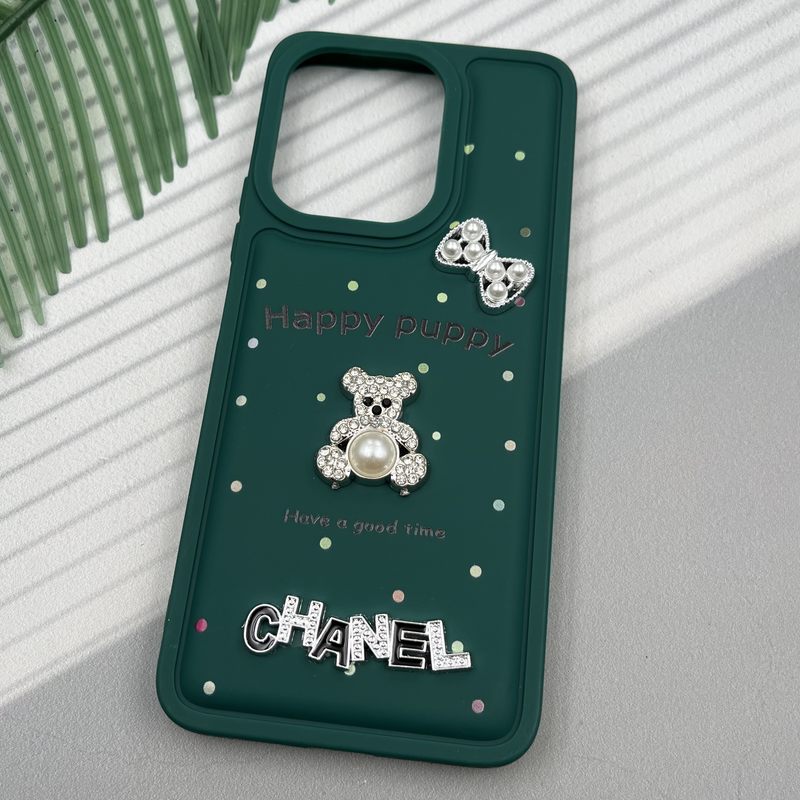 قاب گوشی Redmi 13 / Redmi 13x / Poco M6 4G شیائومی Happy Puppy ایربگ دار طرح تدی مرواریدی برجسته سبز کد 46325 - Image 2