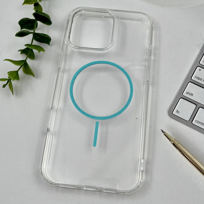 قاب گوشی iPhone 16 Pro Max آیفون Magnetic Case شفاف مگ سیف Magsafe اورجینال ایربگ دار سبزآبی کد 46430 - Image 2
