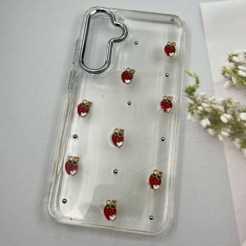 قاب گوشی Galaxy A55 سامسونگ Shine Case لنز Silver شفاف شاین ایربگ دار طرح توت فرنگی کد 48668 - Image 2