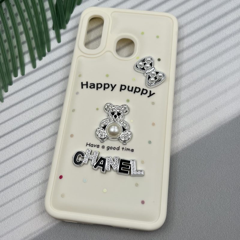 قاب گوشی Galaxy A20 / Galaxy A30 سامسونگ Happy Puppy ایربگ دار طرح تدی مرواریدی برجسته کرم کد 49048 - Image 2
