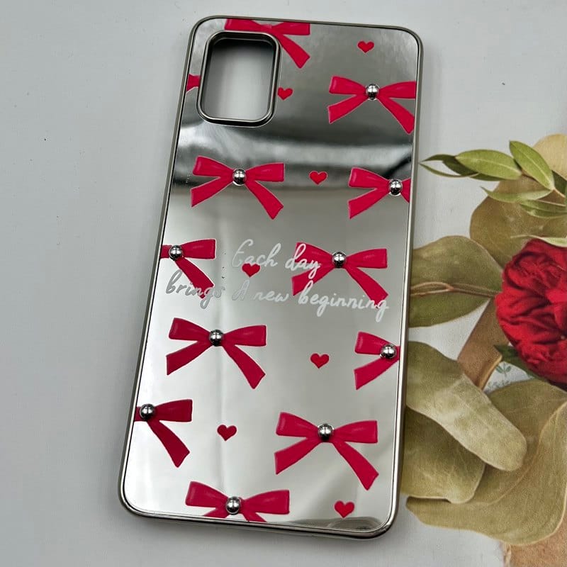 قاب گوشی Galaxy A51 سامسونگ Mirror Case آینه ای مروارید برجسته طرح پاپیون قرمز کد 49326 - Image 2