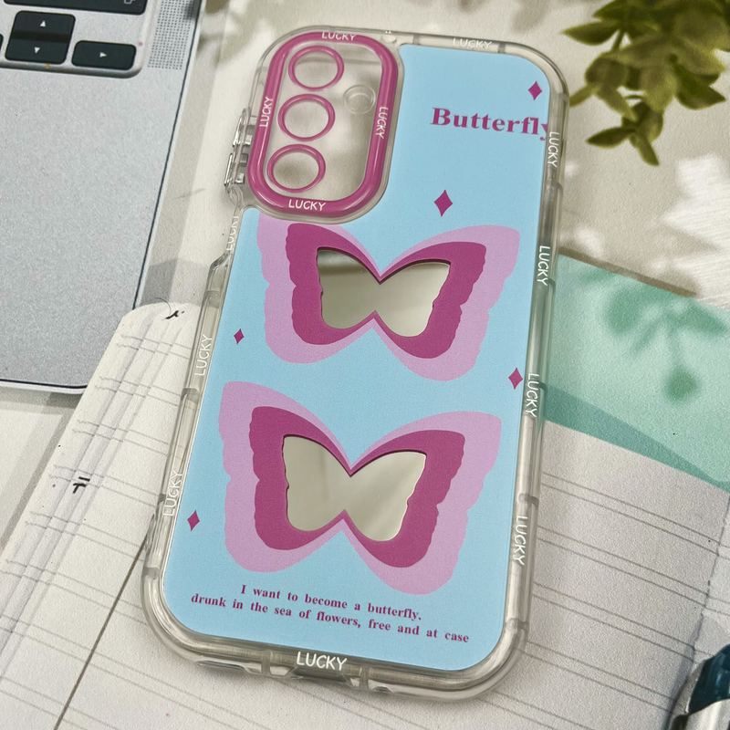 قاب گوشی Galaxy A16 سامسونگ Mirror Case ایربگ دار آینه ای طرح پروانه صورتی لنز رنگی کد 50193 - Image 2