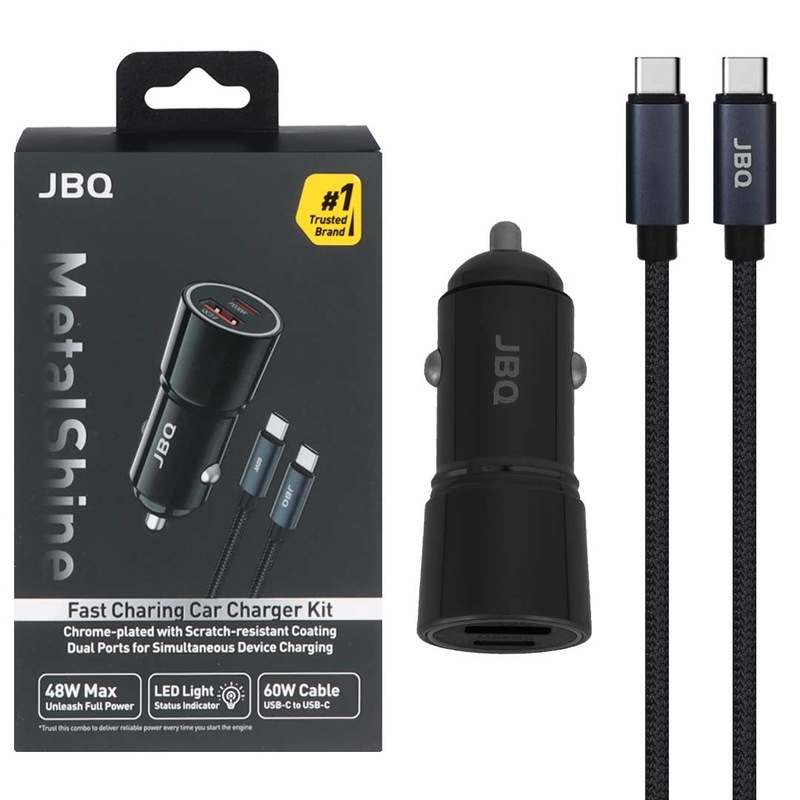 شارژر فندکی PD و فست 60W دو پورت برند JBQ اورجینال مدل Metal Shine C756962 به همراه کابل شارژ Type-C To Type-C مشکی MNG کد 52435