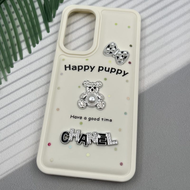 قاب گوشی Galaxy A36 / A56 سامسونگ Happy Puppy ایربگ دار طرح تدی مرواریدی برجسته کرم کد 52730 - Image 2