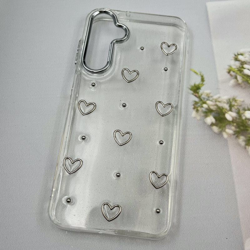 قاب گوشی Galaxy A16 سامسونگ Shine Case لنز Silver شفاف شاین ایربگ دار طرح قلب کد 53079 - Image 2