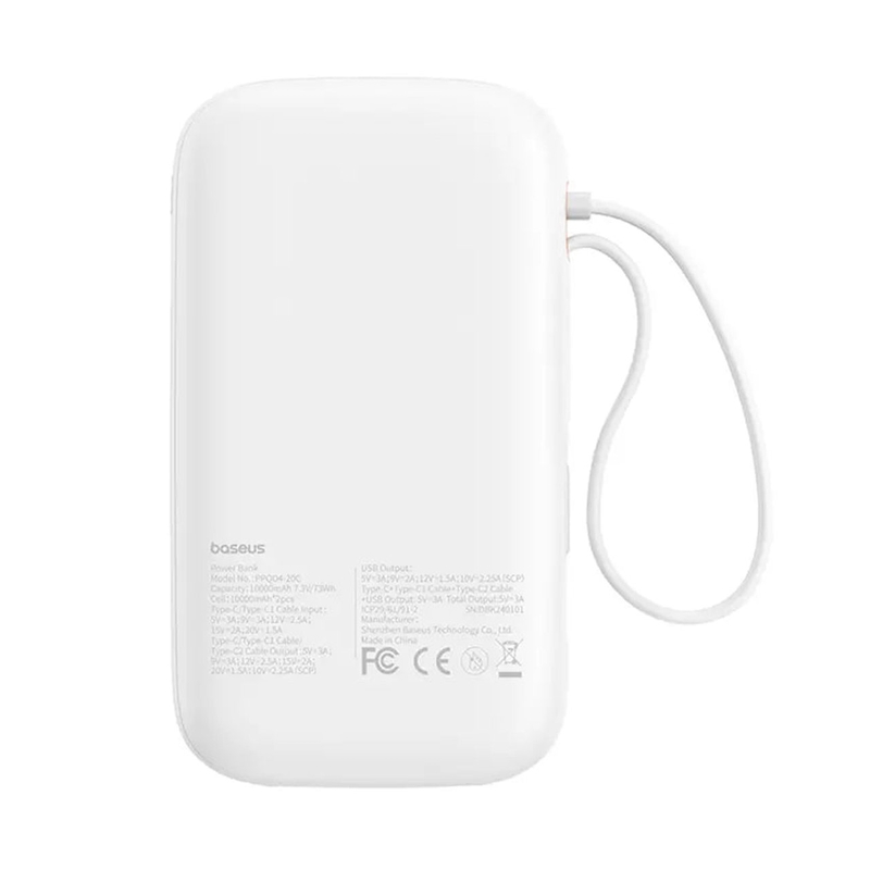 پاوربانک فست شارژ 10000mAh 30W برند Baseus مدل Qpow 2 PPQD4-10C سفید MNG کد 53484 - Image 5