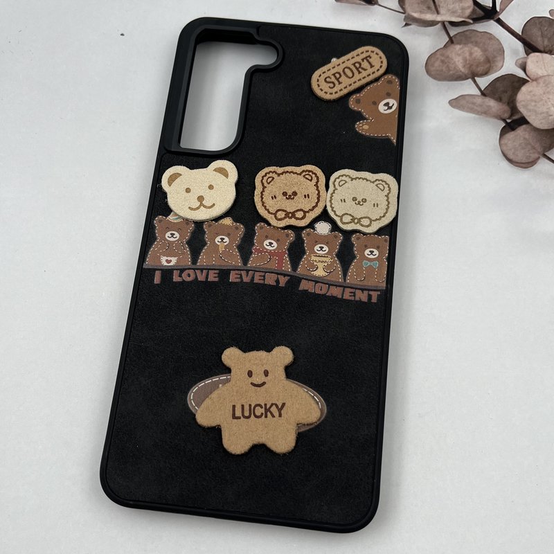 قاب گوشی Galaxy S21 FE سامسونگ Leather Case دور سیلیکونی عروسکی برجسته طرح تدی مشکی کد 55276 - Image 2