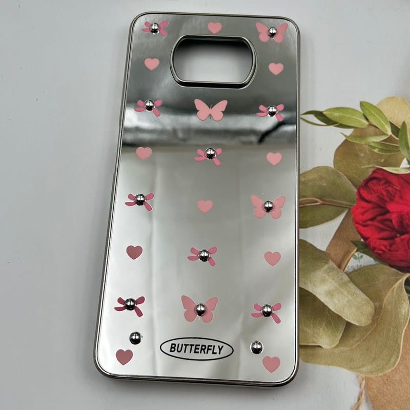 قاب گوشی Poco X3 / Poco X3 NFC / Poco X3 Pro شیائومی Mirror Case آینه ای مروارید برجسته طرح قلب و پروانه کد 56663 - Image 2
