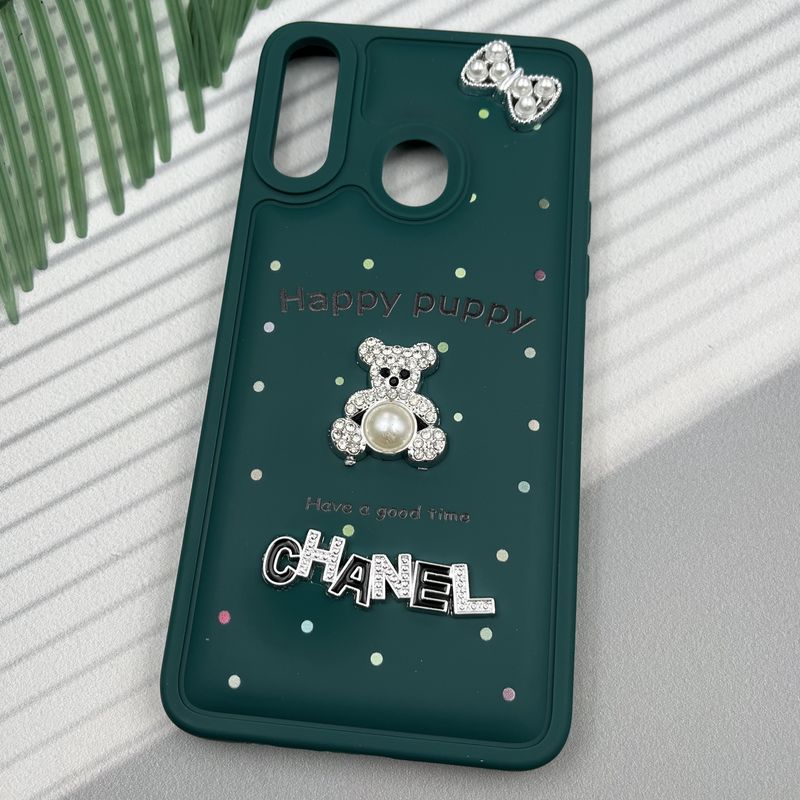 قاب گوشی Galaxy A20S سامسونگ Happy Puppy ایربگ دار طرح تدی مرواریدی برجسته سبز کد 56845 - Image 2