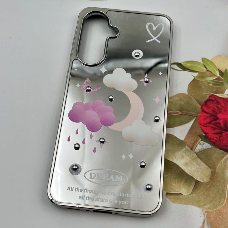 قاب گوشی Galaxy A36 / A56 سامسونگ Mirror Case آینه ای مروارید برجسته طرح ماه و ابر کد 58277 - Image 2