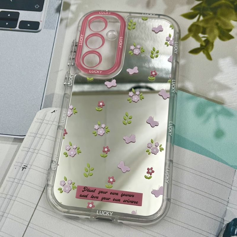 قاب گوشی Galaxy A35 سامسونگ Mirror Case ایربگ دار آینه ای طرح گل رز لنز رنگی کد 60150 - Image 2