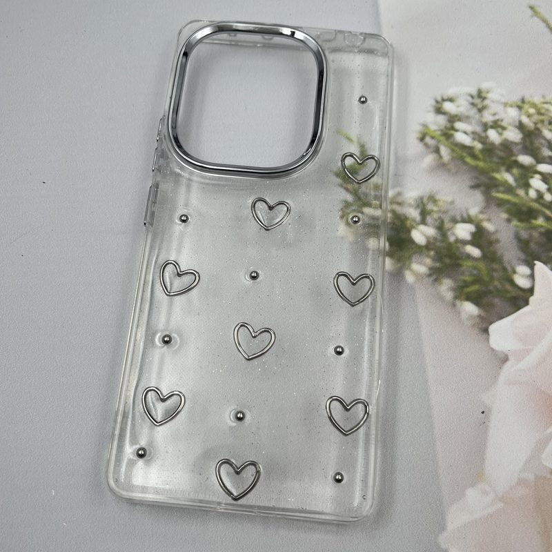 قاب گوشی Redmi Note 14S / Redmi Note 13 Pro 4G / Poco M6 Pro 4G شیائومی Shine Case لنز Silver شفاف شاین ایربگ دار طرح قلب کد 61681 - Image 2