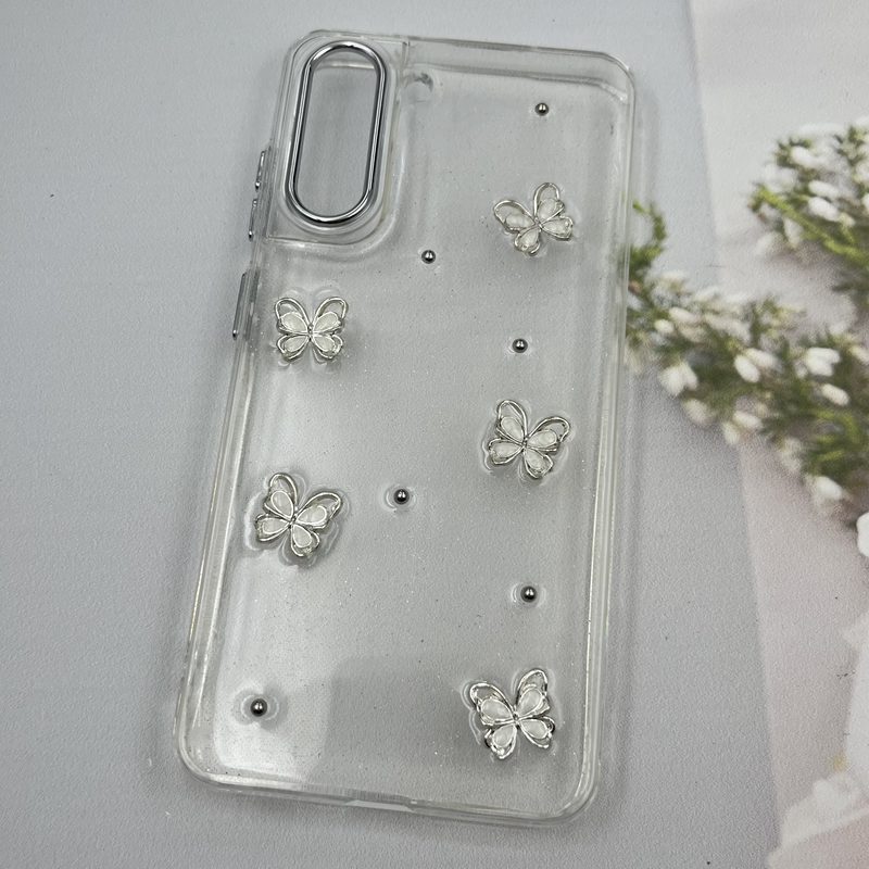 قاب گوشی Galaxy S21 FE سامسونگ Shine Case لنز Silver شفاف شاین ایربگ دار طرح پروانه کد 61899 - Image 2