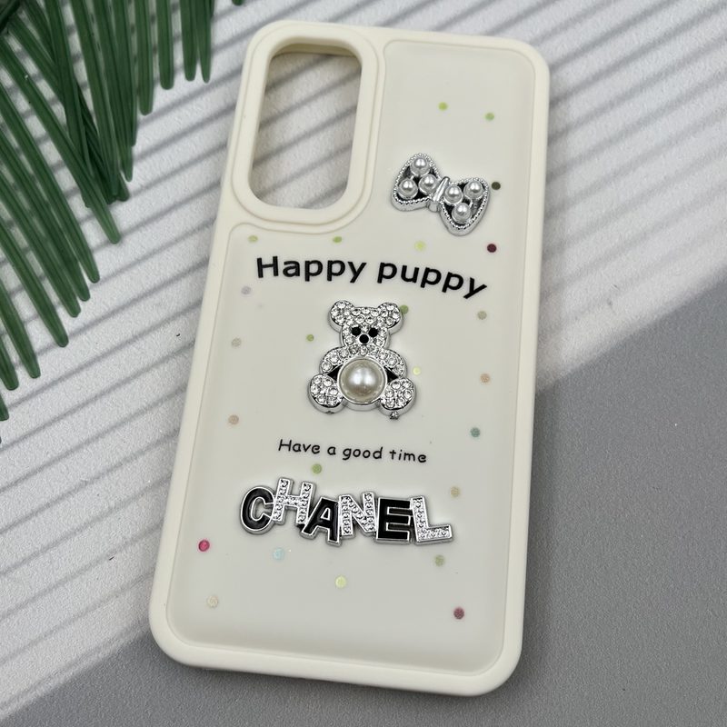 قاب گوشی Galaxy A55 سامسونگ Happy Puppy ایربگ دار طرح تدی مرواریدی برجسته کرم کد 63035 - Image 2