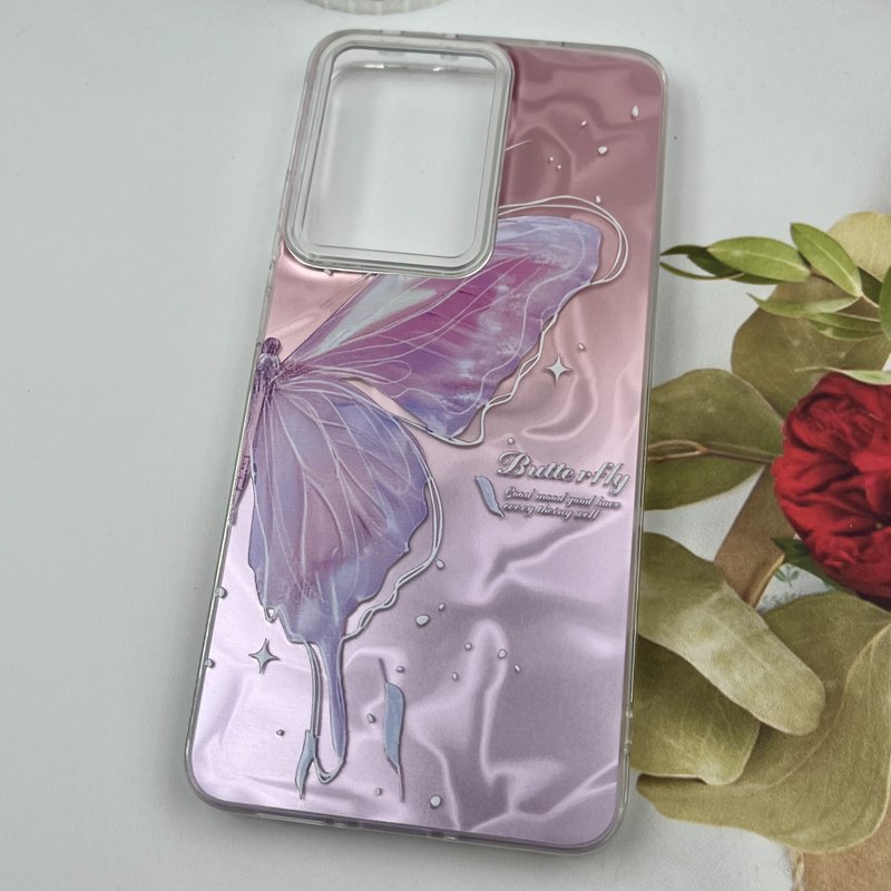 قاب گوشی Poco X7 Pro شیائومی 3D Wave Case طرح سه بعدی موج لنز برجسته پروانه صورتی کد 64197 - Image 2