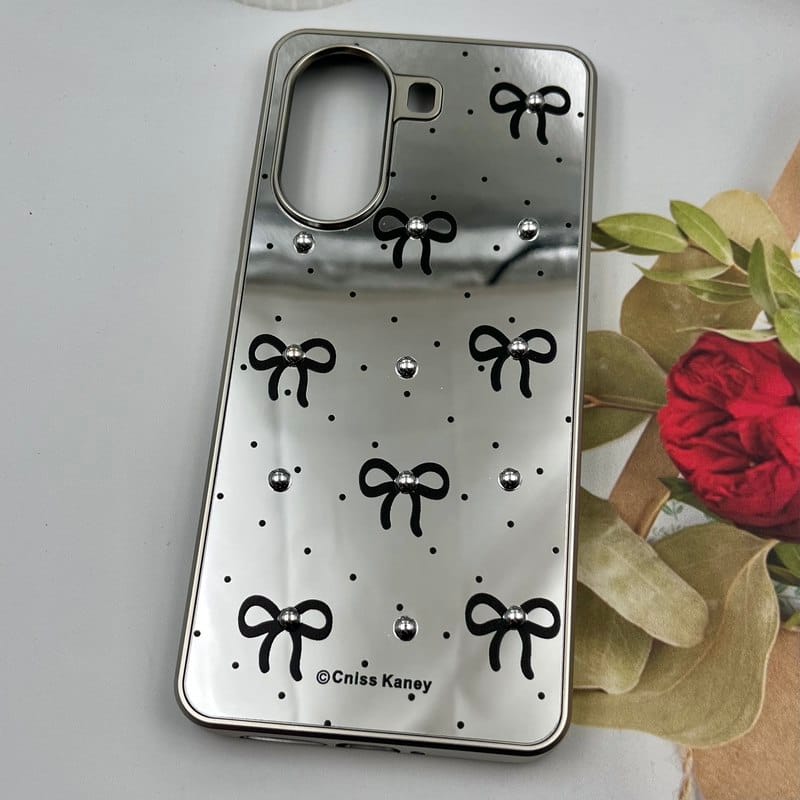 قاب گوشی Poco X7 Pro شیائومی Mirror Case آینه ای مروارید برجسته طرح پاپیون مشکی کد 66851 - Image 2