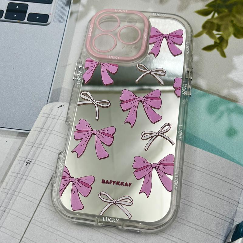 قاب گوشی iPhone 16 Pro Max آیفون Mirror Case ایربگ دار آینه ای طرح پاپیون صورتی لنز رنگی کد 67175 - Image 2