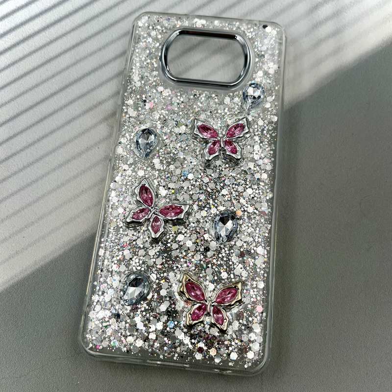 قاب گوشی Poco X3 / Poco X3 NFC / Poco X3 Pro شیائومی Resin Case رزین الماسی شاین طرح پروانه لنز Silver کد 67223 - Image 2