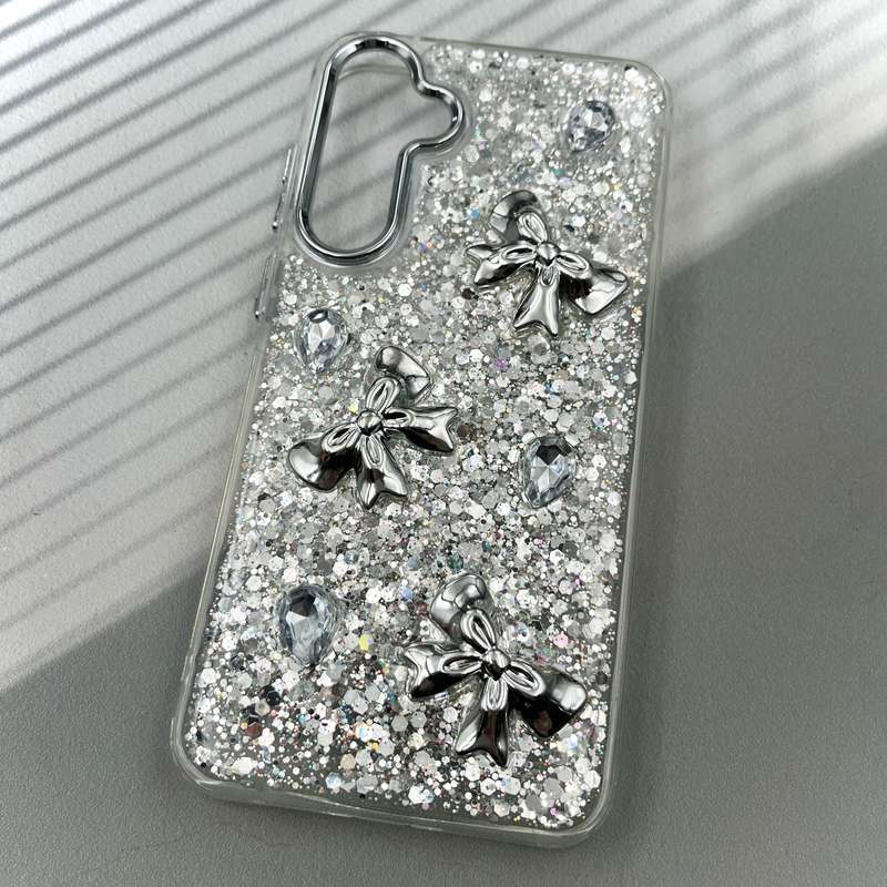 قاب گوشی Galaxy A55 سامسونگ Resin Case رزین الماسی شاین طرح پاپیون لنز Silver کد 68854 - Image 2