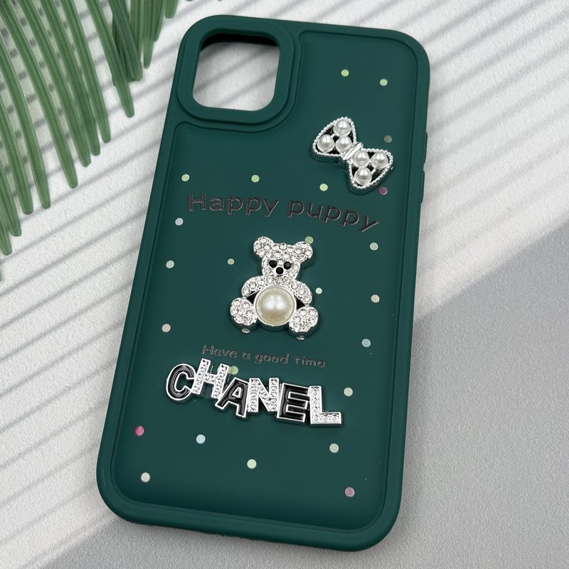 قاب گوشی iPhone 11 آیفون Happy Puppy ایربگ دار طرح تدی مرواریدی برجسته سبز کد 69313 - Image 2