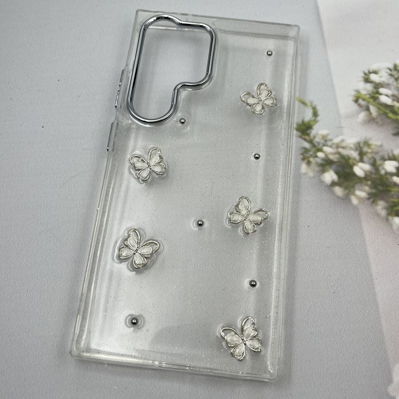 قاب گوشی Galaxy S24 Ultra سامسونگ Shine Case لنز Silver شفاف شاین ایربگ دار طرح پروانه کد 70069 - Image 2