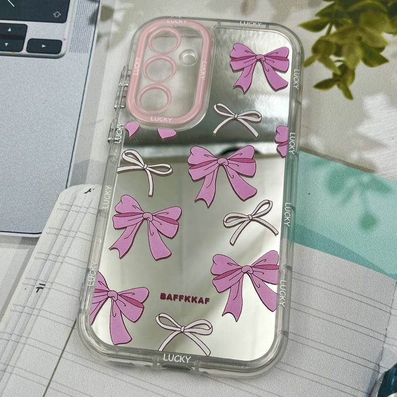 قاب گوشی Galaxy A35 سامسونگ Mirror Case ایربگ دار آینه ای طرح پاپیون صورتی لنز رنگی کد 71562 - Image 2
