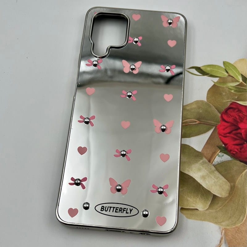قاب گوشی Galaxy A12 / Galaxy M12 سامسونگ Mirror Case آینه ای مروارید برجسته طرح قلب و پروانه کد 71698 - Image 2
