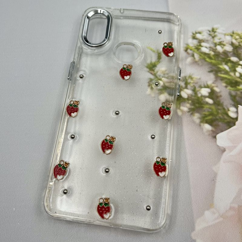 قاب گوشی Galaxy A10s سامسونگ Shine Case لنز Silver شفاف شاین ایربگ دار طرح توت فرنگی کد 76414 - Image 2