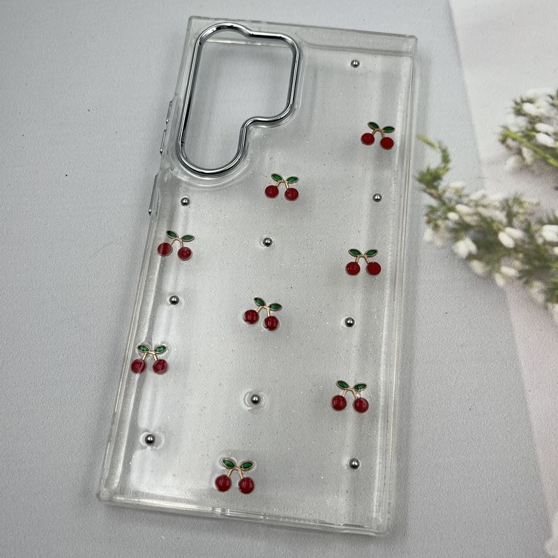 قاب گوشی Galaxy S24 Ultra سامسونگ Shine Case لنز Silver شفاف شاین ایربگ دار طرح گیلاس کد 78253 - Image 2