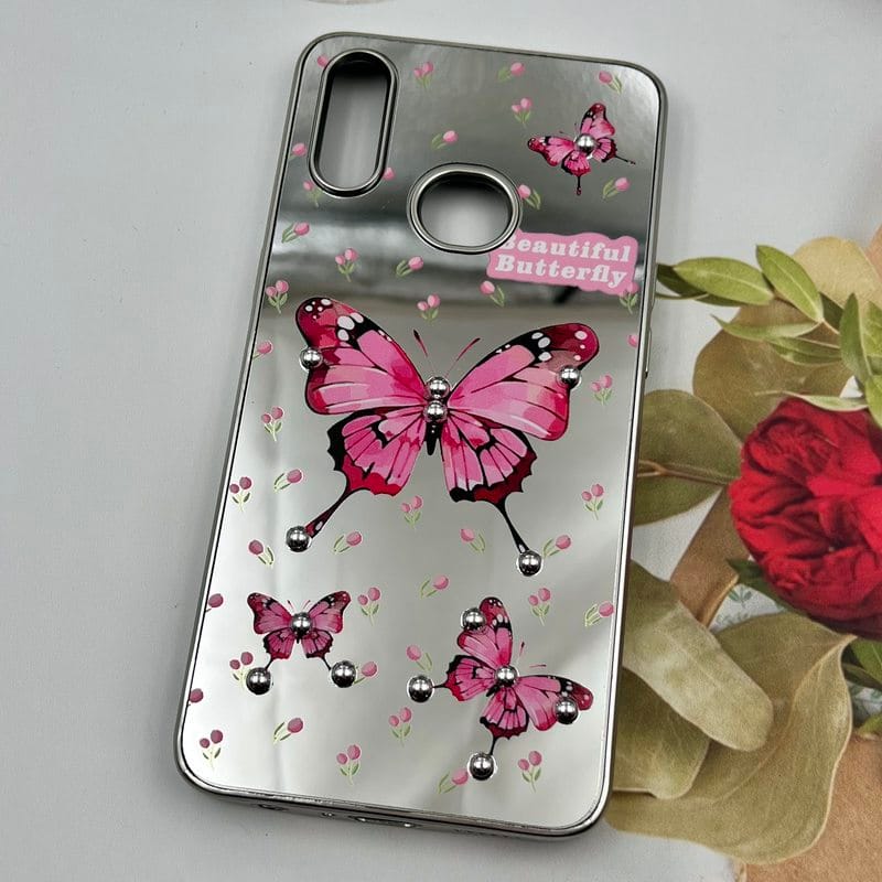 قاب گوشی Galaxy A10s سامسونگ Mirror Case آینه ای مروارید برجسته طرح پروانه و رز کد 80632 - Image 2