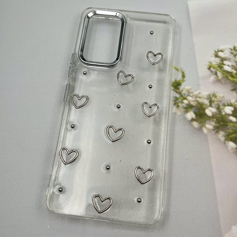 قاب گوشی Galaxy A53 سامسونگ Shine Case لنز Silver شفاف شاین ایربگ دار طرح قلب کد 81819 - Image 2