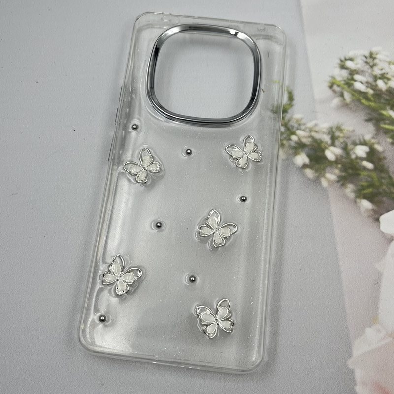 قاب گوشی Redmi Note 14 Pro 5G / Redmi Note 14 Pro Plus 5G / Poco X7 5G شیائومی Shine Case لنز Silver شفاف شاین ایربگ دار طرح پروانه کد 81832 - Image 2