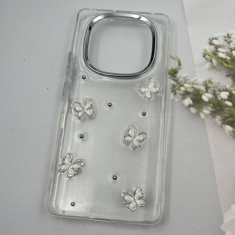 قاب گوشی Redmi Note 14 Pro 4G شیائومی Shine Case لنز Silver شفاف شاین ایربگ دار طرح پروانه کد 82236 - Image 2