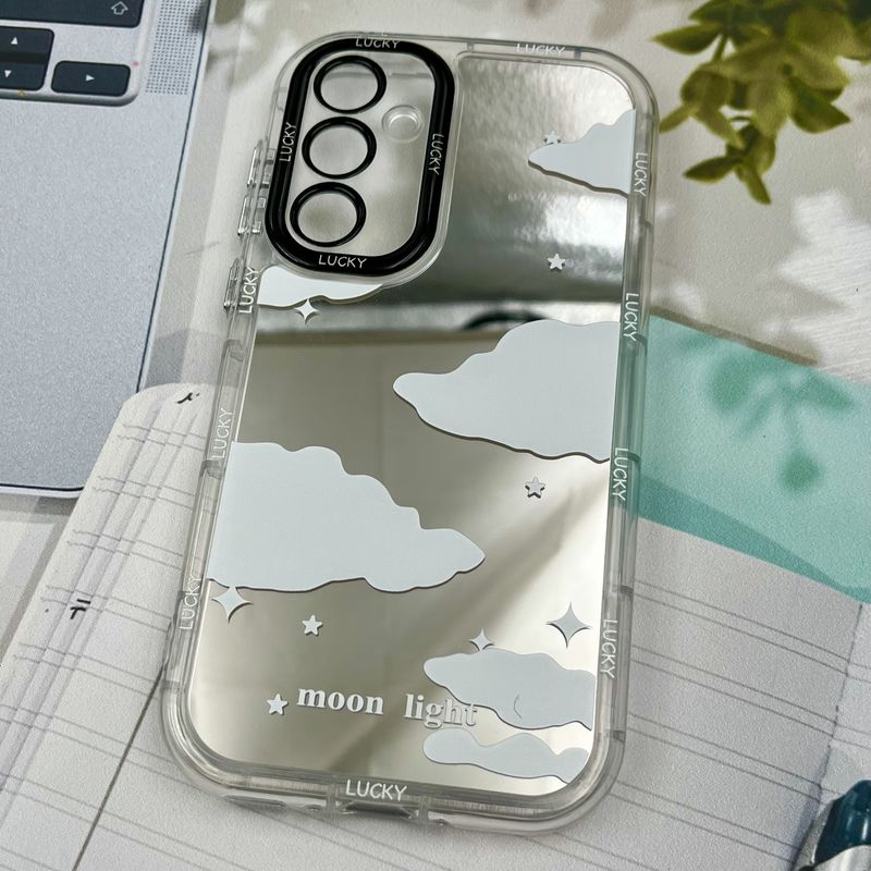 قاب گوشی Galaxy A35 سامسونگ Mirror Case ایربگ دار آینه ای طرح ابر سفید لنز رنگی کد 85324 - Image 2