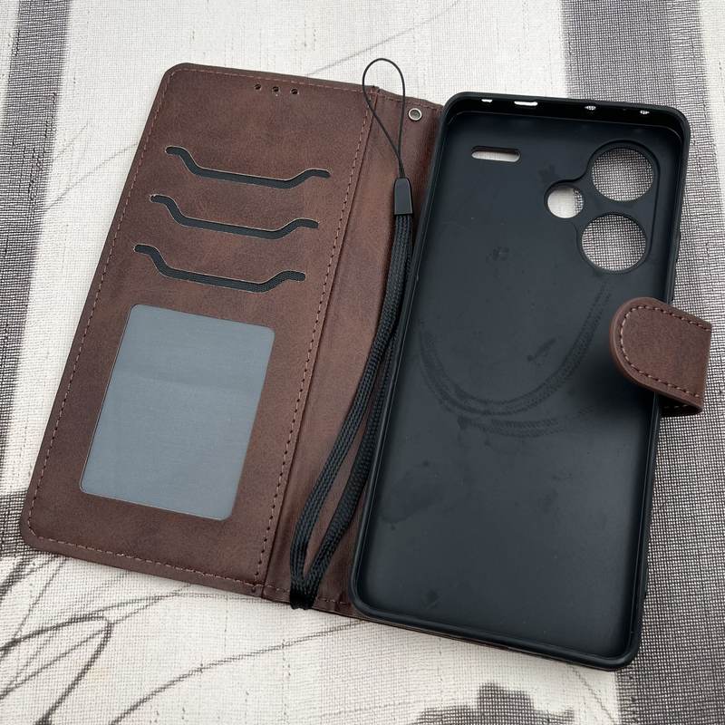 کیف گوشی Redmi Note 13 Pro Plus شیائومی چرم مگنتی جاکارتی بند آویز محافظ لنز دار دار قهوه ای کد 85599 - Image 2