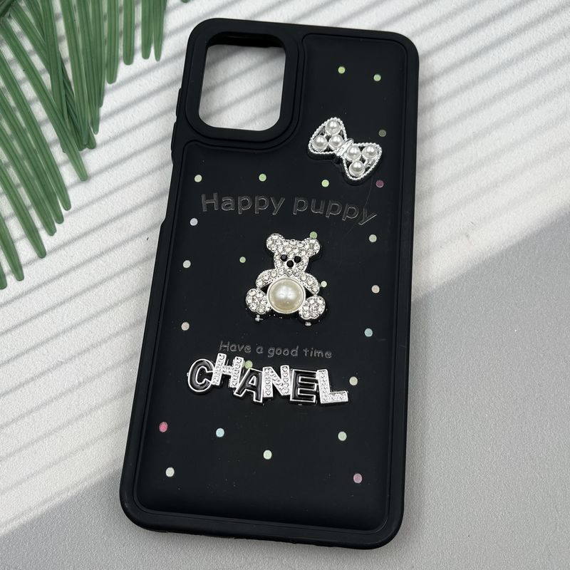 قاب گوشی Galaxy A12 / Galaxy M12 سامسونگ Happy Puppy ایربگ دار طرح تدی مرواریدی برجسته مشکی کد 85619 - Image 2
