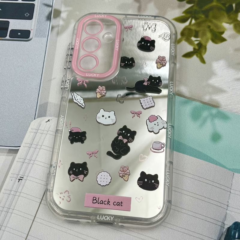 قاب گوشی Galaxy A35 سامسونگ Mirror Case ایربگ دار آینه ای طرح گربه لنز رنگی کد 86799 - Image 2