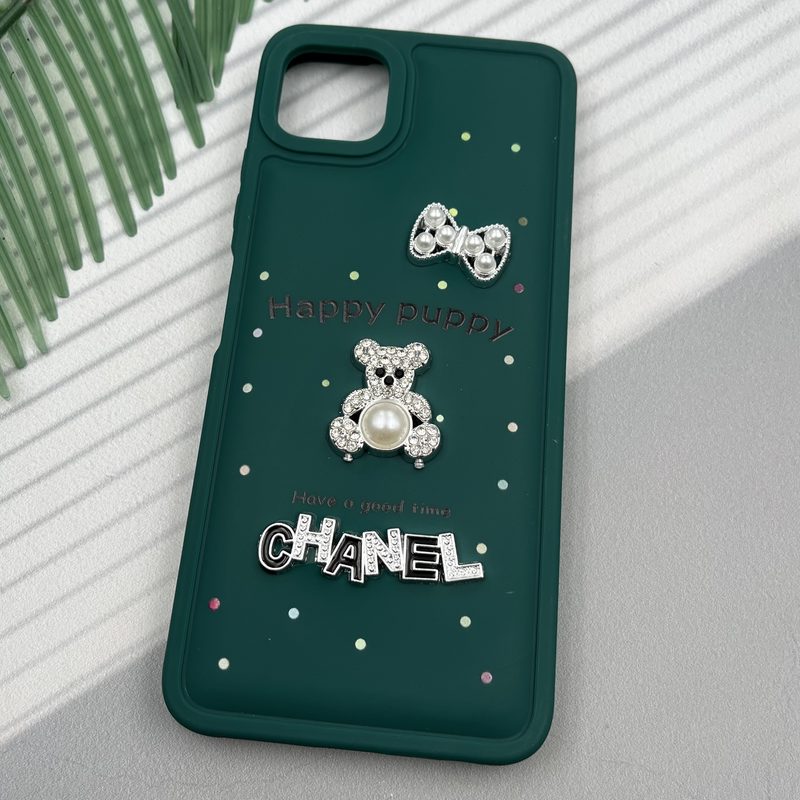 قاب گوشی Galaxy A22 5G سامسونگ Happy Puppy ایربگ دار طرح تدی مرواریدی برجسته سبز کد 86880 - Image 2