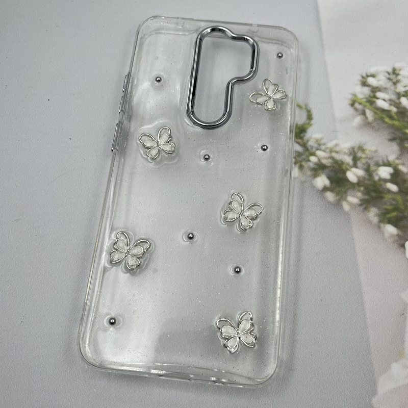 قاب گوشی Redmi Note 8 Pro شیائومی Shine Case لنز Silver شفاف شاین ایربگ دار طرح پروانه کد 88063 - Image 2
