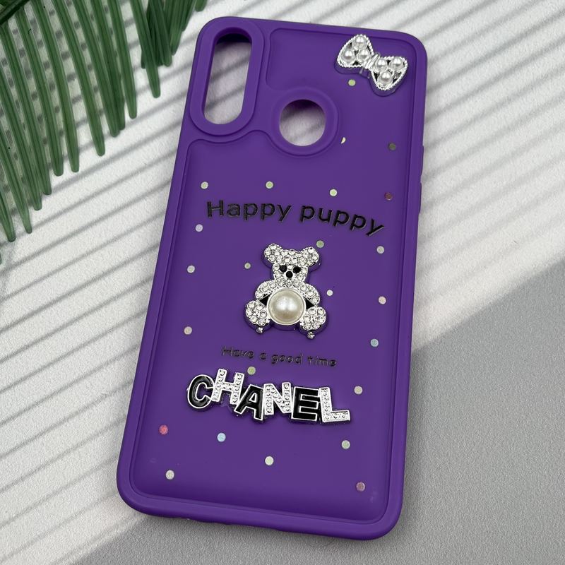 قاب گوشی Galaxy A20S سامسونگ Happy Puppy ایربگ دار طرح تدی مرواریدی برجسته بنفش کد 88485 - Image 2