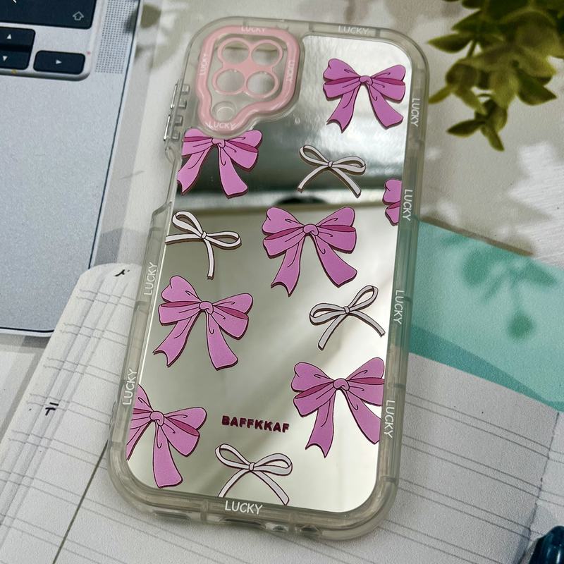 قاب گوشی Galaxy A12 / Galaxy M12 سامسونگ Mirror Case ایربگ دار آینه ای طرح پاپیون صورتی لنز رنگی کد 91667 - Image 2