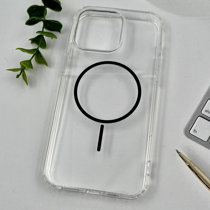قاب گوشی iPhone 15 Pro Max آیفون Magnetic Case شفاف مگ سیف Magsafe اورجینال ایربگ دار مشکی کد 93109 - Image 2